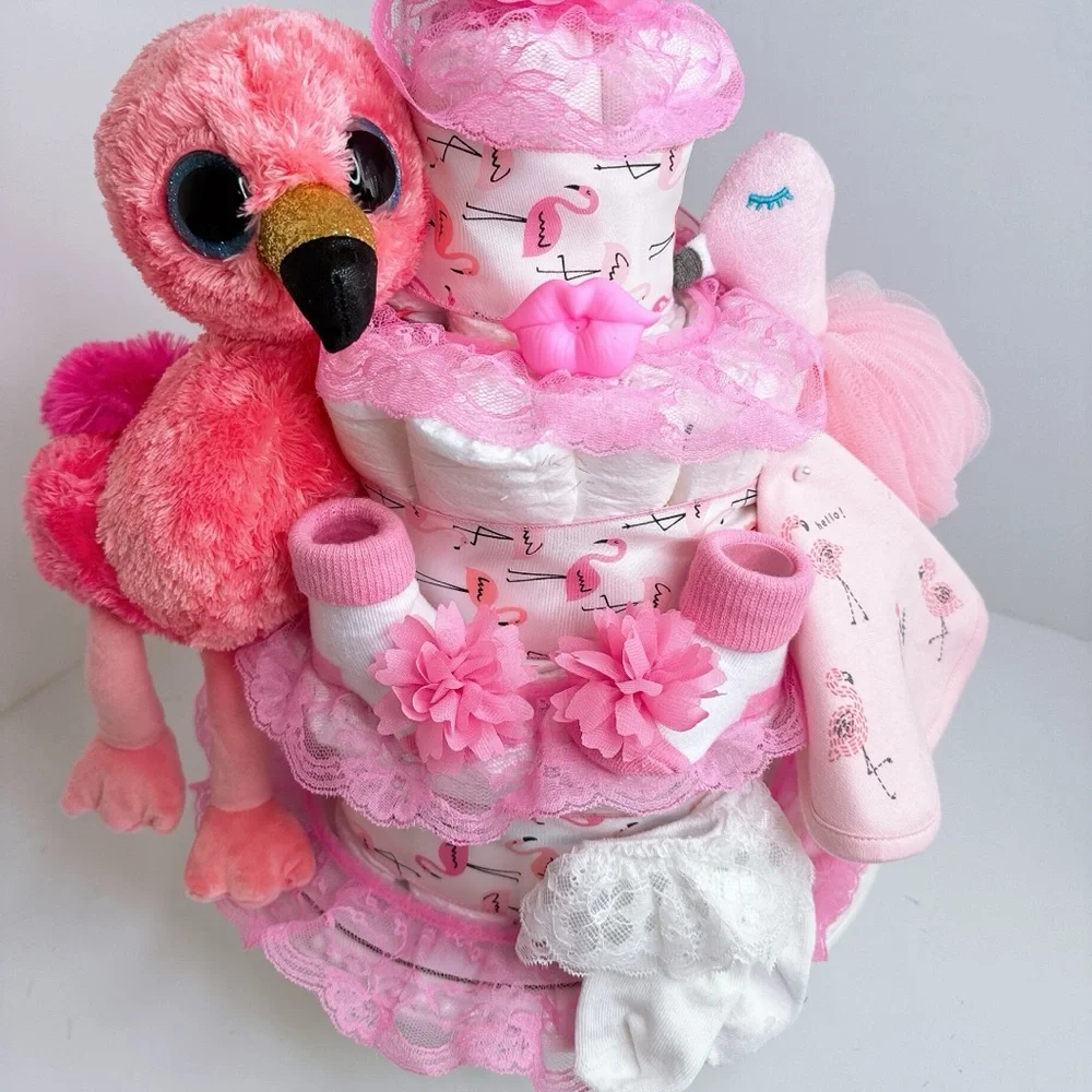 Flamingo Diaper Cake, Baby Shower Gift